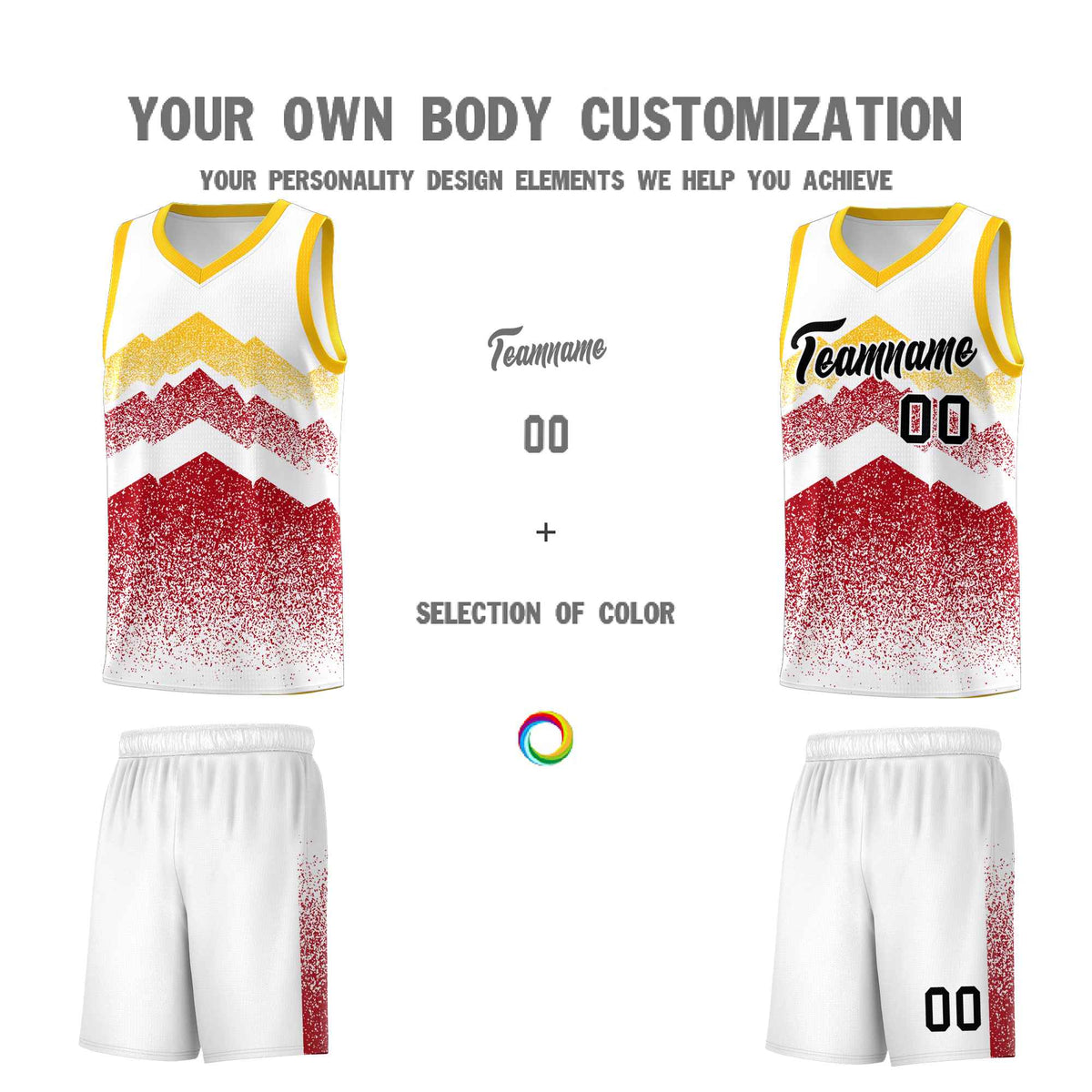 Custom Youth Basketball Jerseys White Red Gradient Mountain Design Uniforms