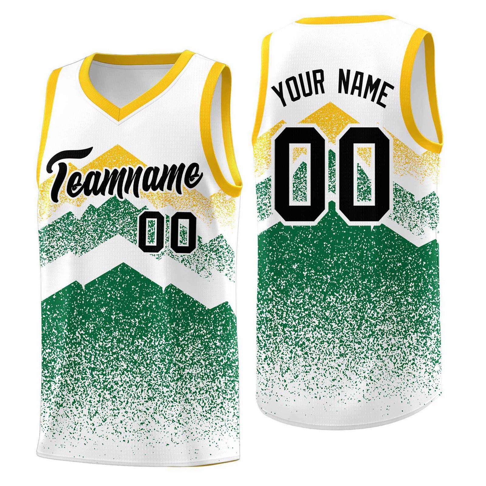 Personalized Youth Basketball Jerseys   White Kelly Green Gradient Mountain Design Uniforms
