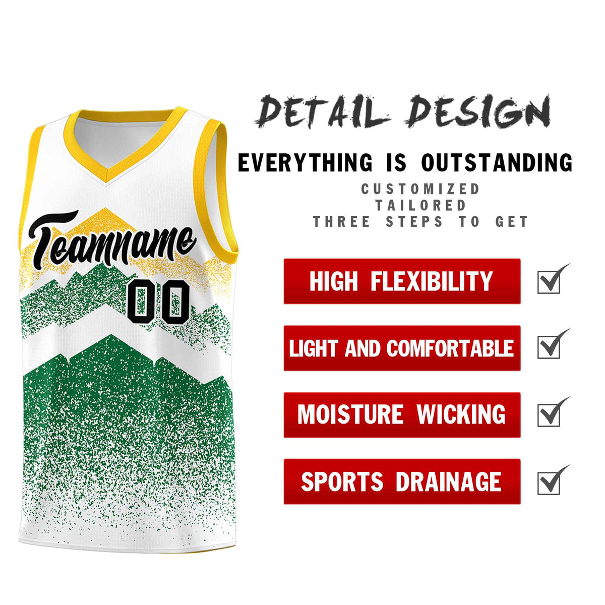 Personalized Youth Basketball Jerseys   White Kelly Green Gradient Mountain Design Uniforms