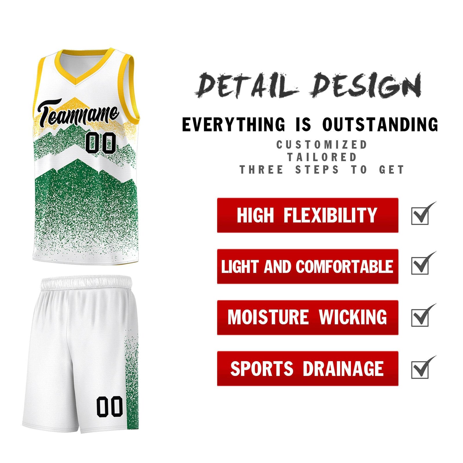Personalized Youth Basketball Jerseys   White Kelly Green Gradient Mountain Design Uniforms