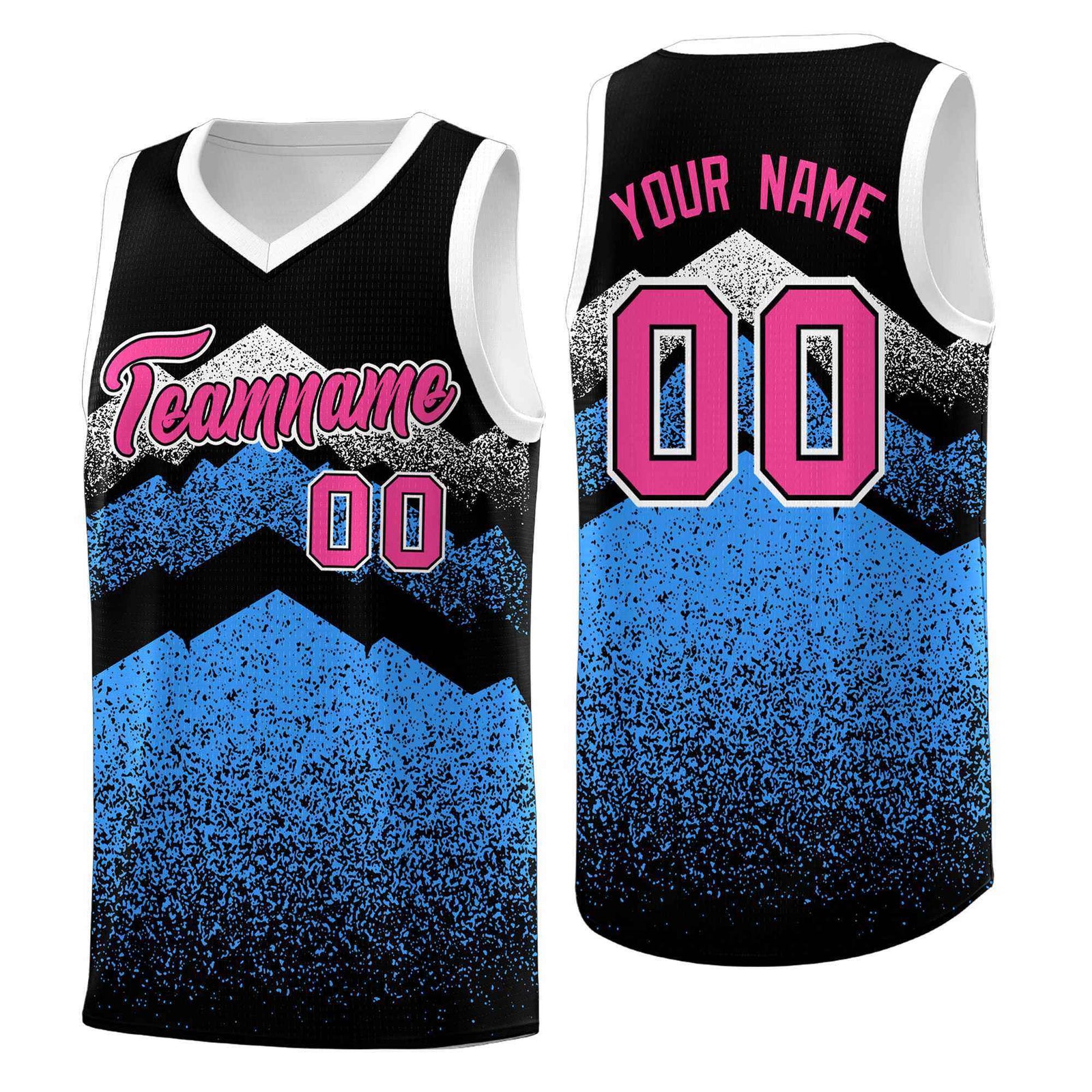 Personalized Youth Basketball Jerseys   Black Powder Blue Gradient Mountain Design Uniforms