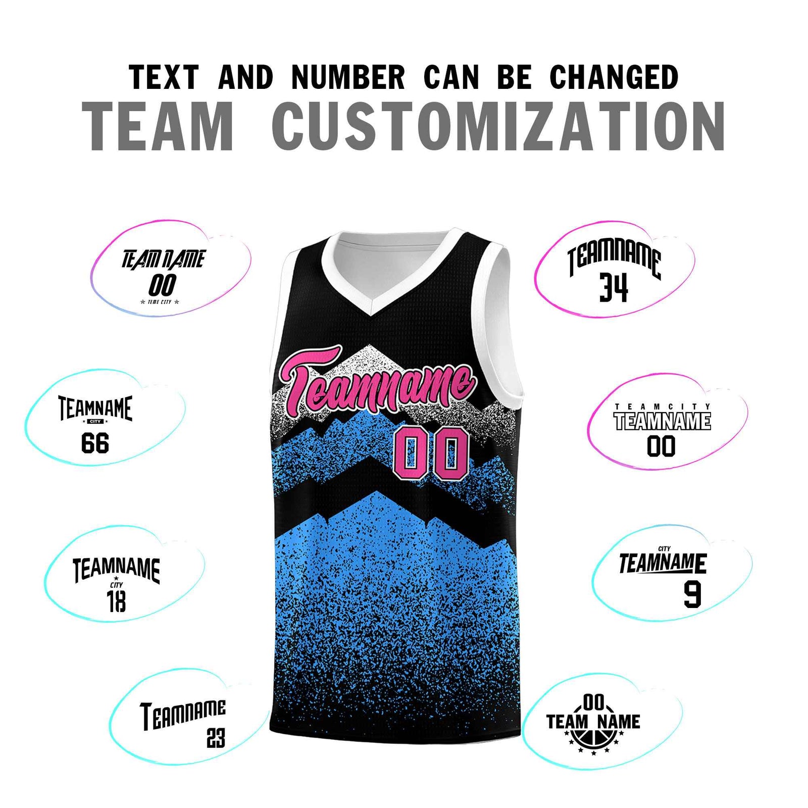 Personalized Youth Basketball Jerseys   Black Powder Blue Gradient Mountain Design Uniforms