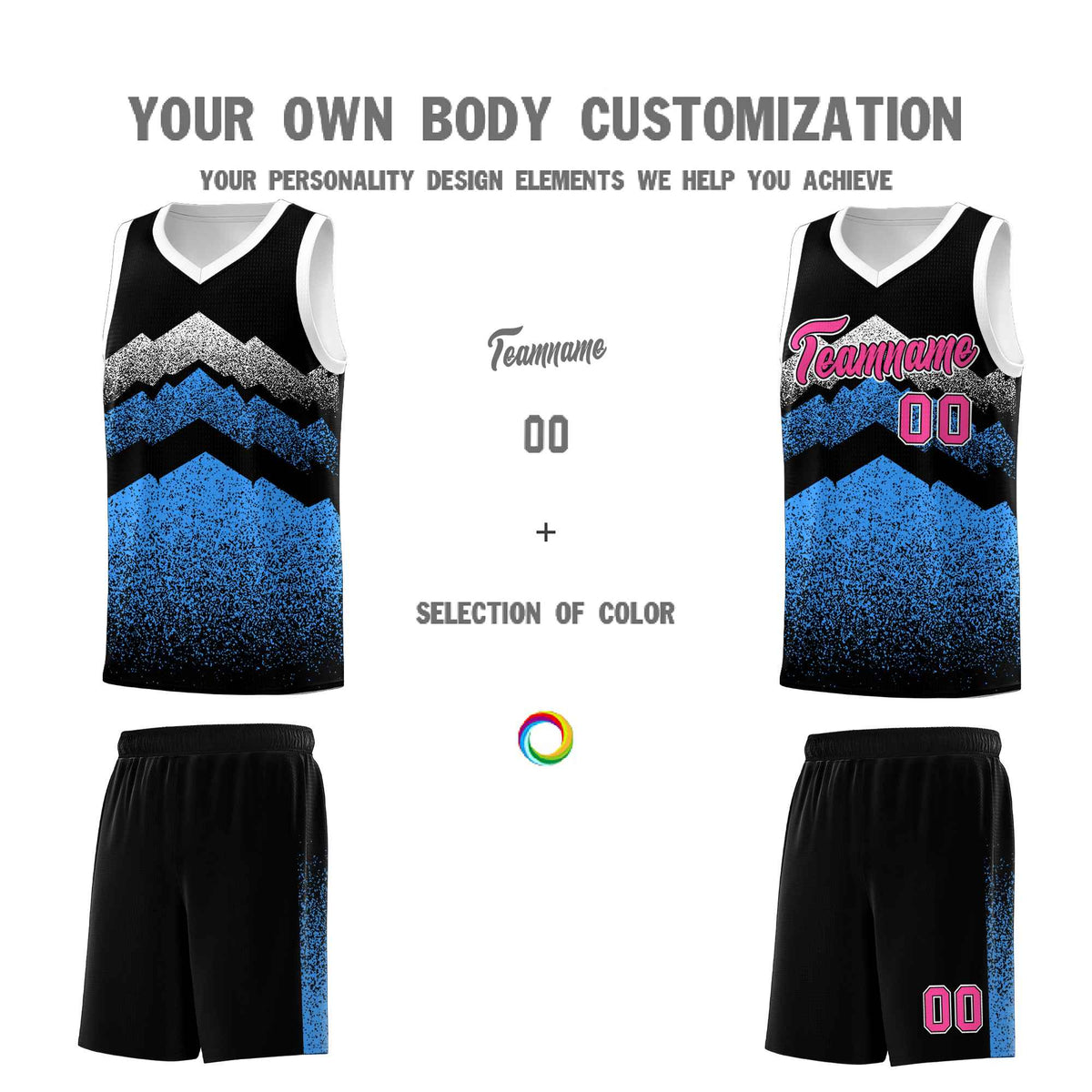 Personalized Youth Basketball Jerseys   Black Powder Blue Gradient Mountain Design Uniforms