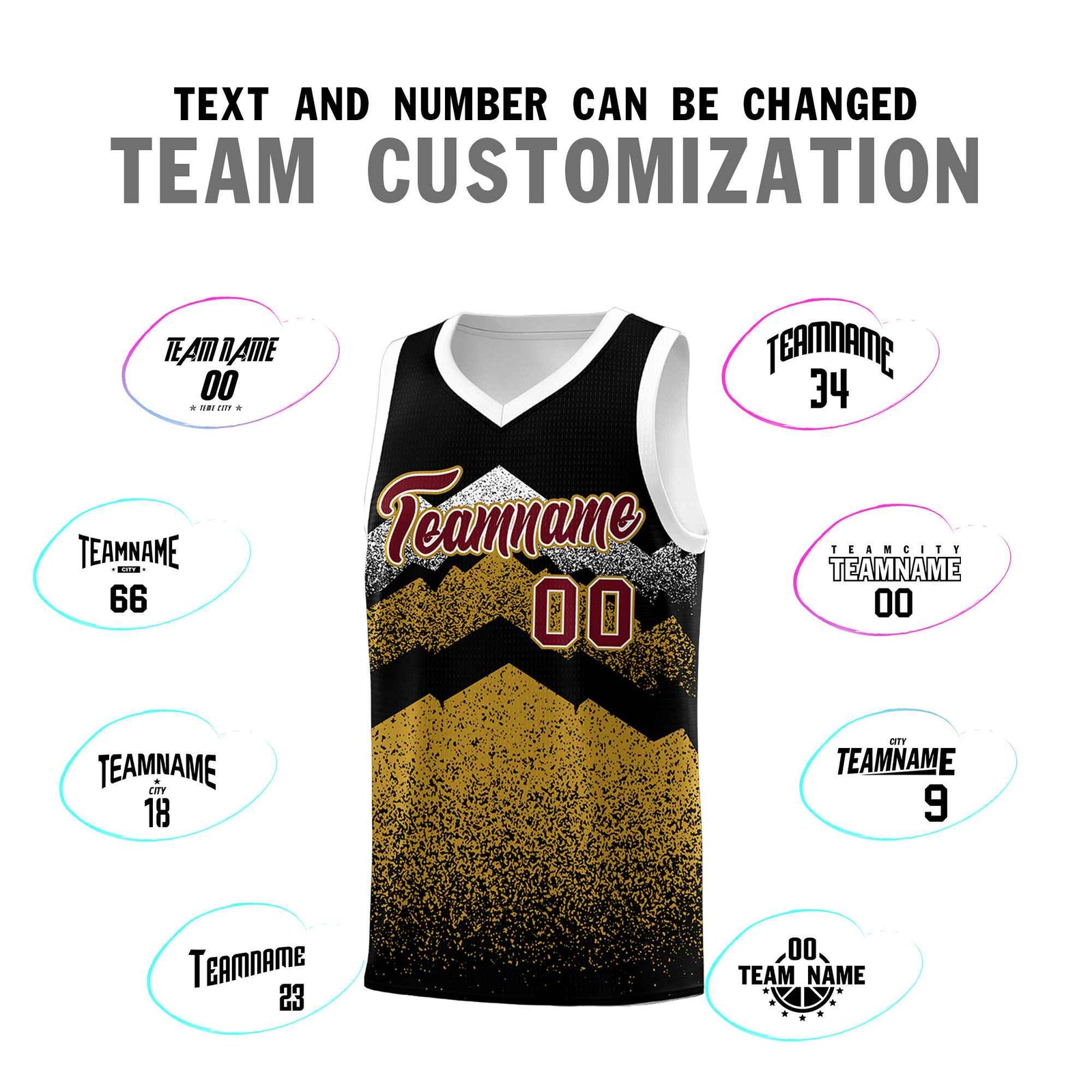 Custom Youth Basketball Jerseys Black Old Gold Gradient Mountain Design Uniforms