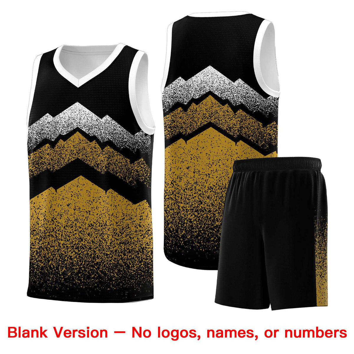 Custom Youth Basketball Jerseys Black Old Gold Gradient Mountain Design Uniforms