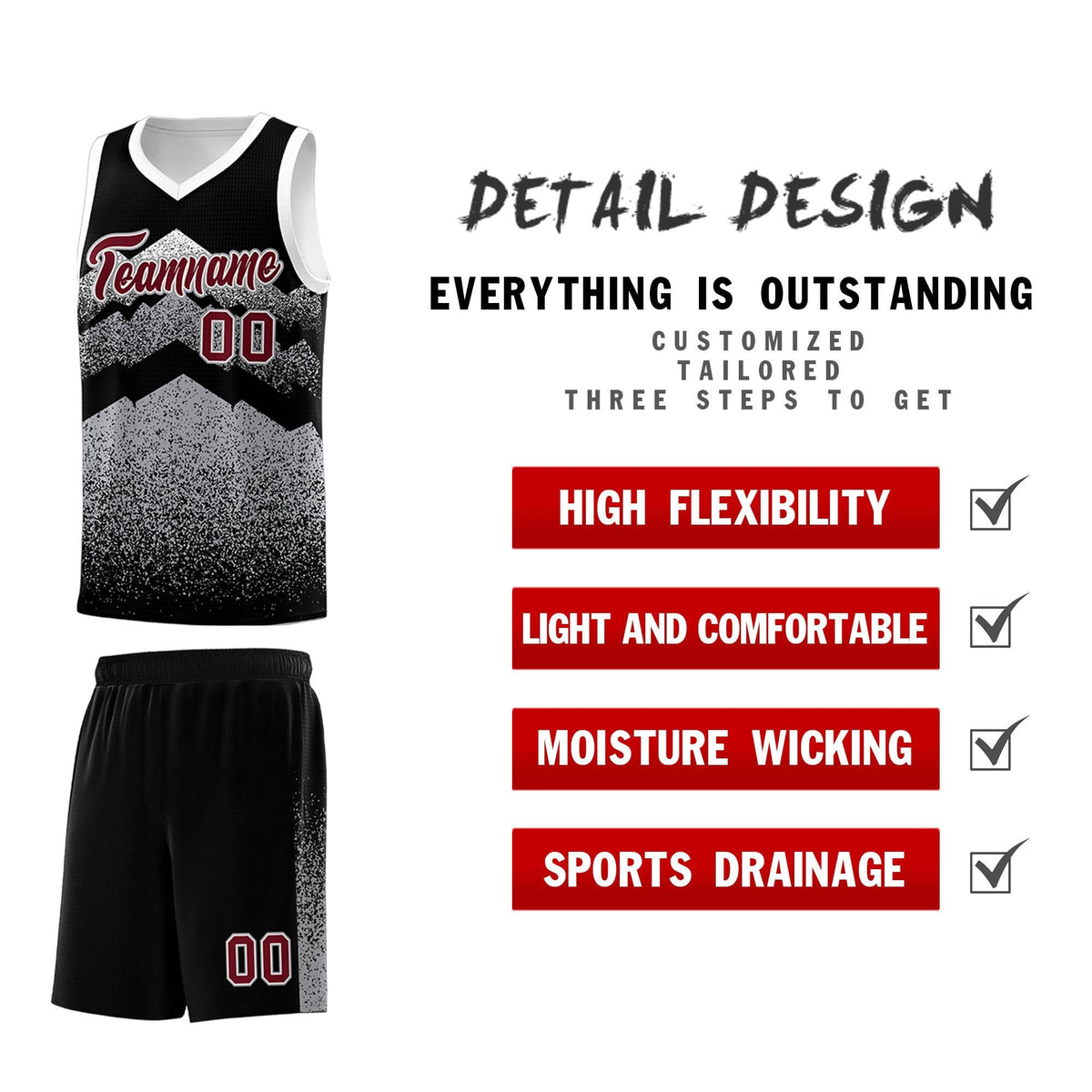 Personalized Youth Basketball Jerseys   Black Gray Gradient Mountain Design Uniforms