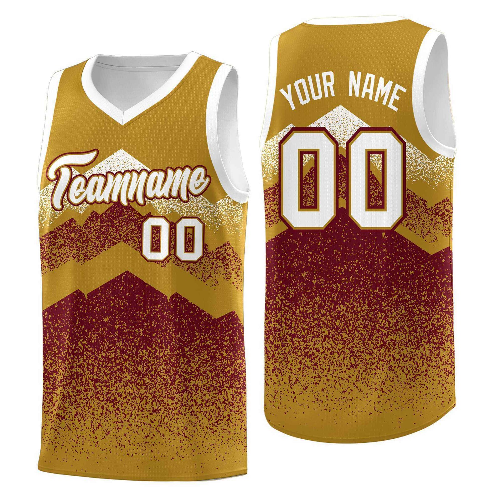 Custom Youth Basketball Jerseys Old Gold Crimson Gradient Mountain Design Uniforms