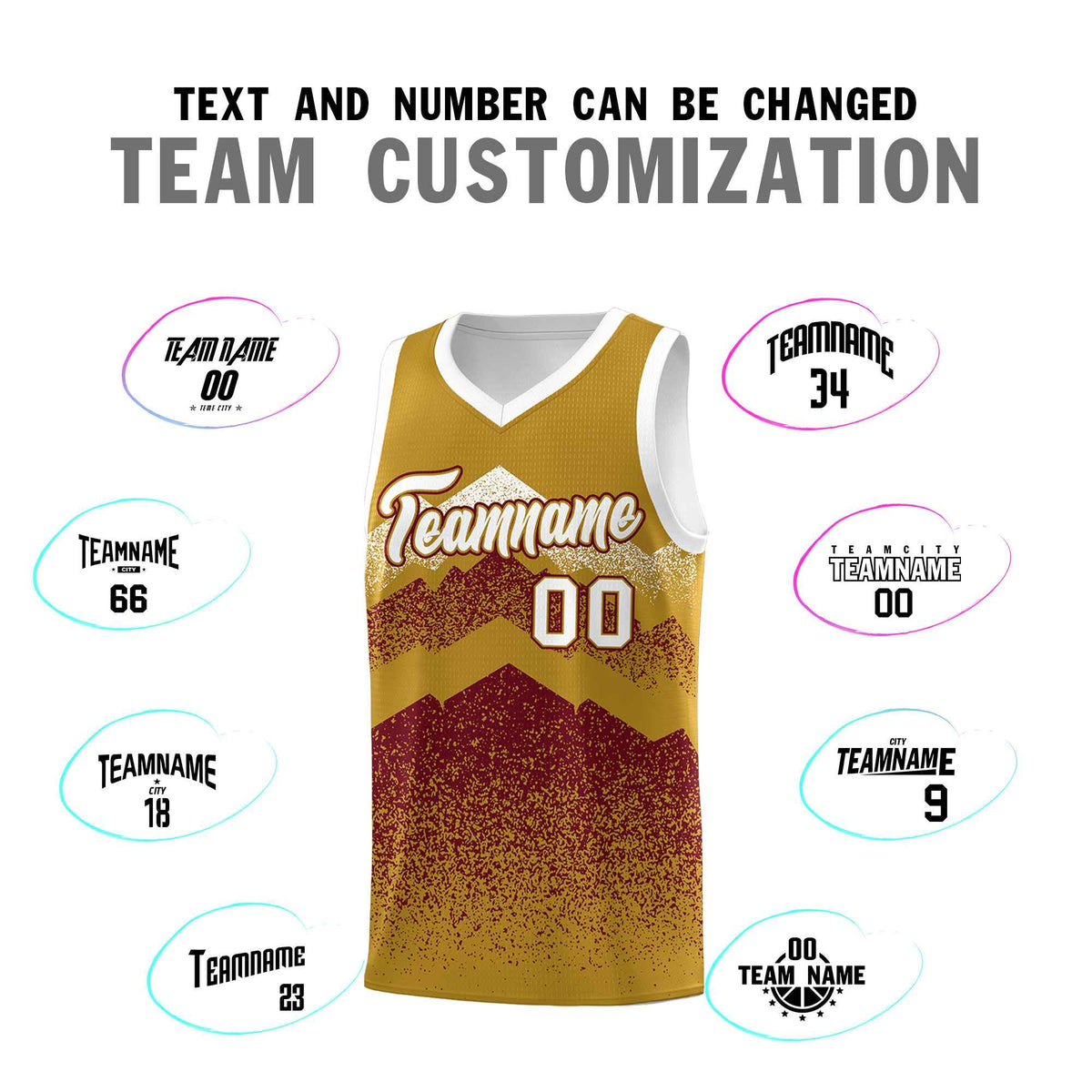 Custom Youth Basketball Jerseys Old Gold Crimson Gradient Mountain Design Uniforms
