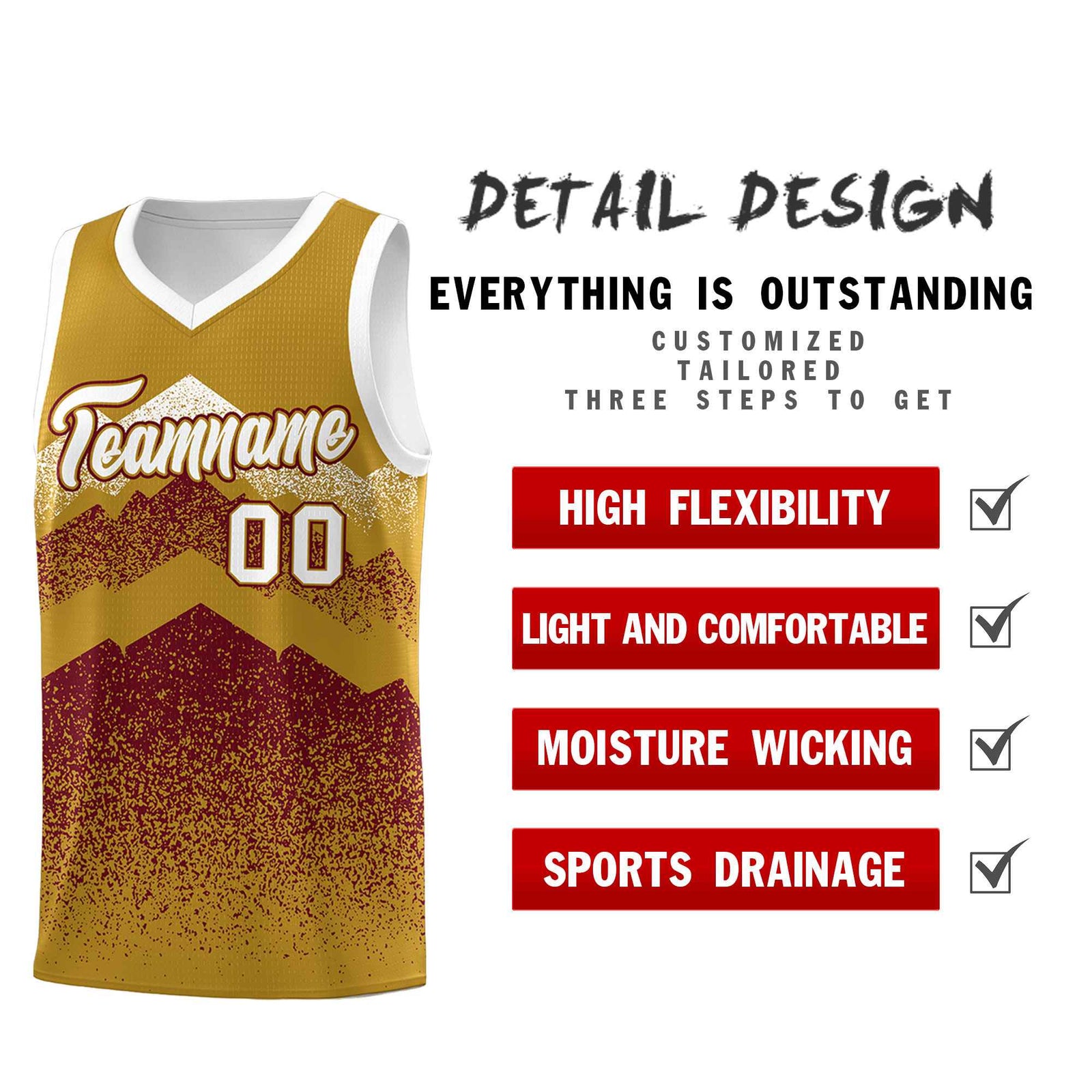 Custom Youth Basketball Jerseys Old Gold Crimson Gradient Mountain Design Uniforms