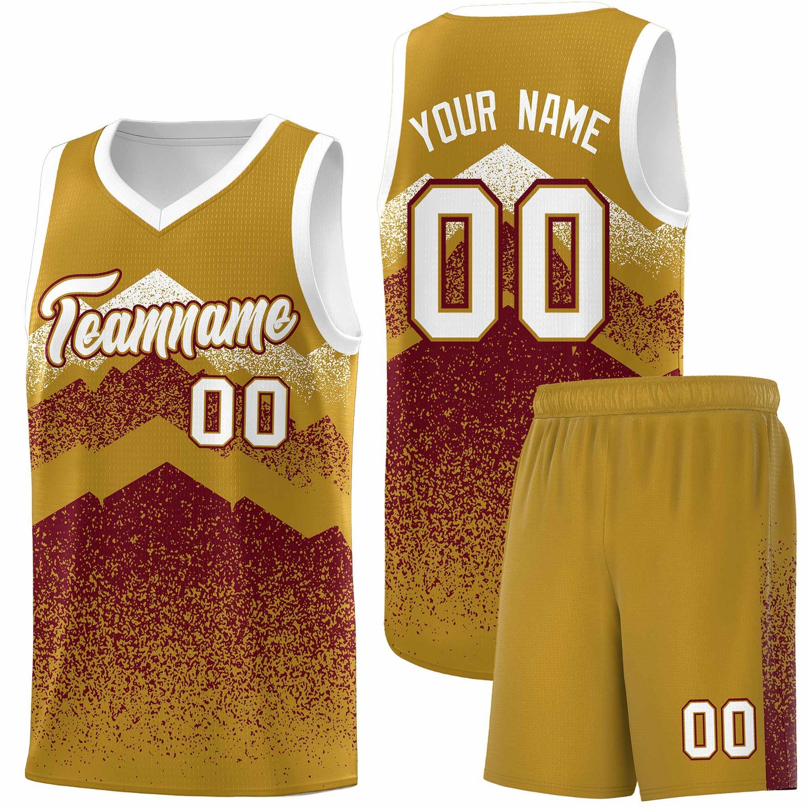 Custom Youth Basketball Jerseys Old Gold Crimson Gradient Mountain Design Uniforms