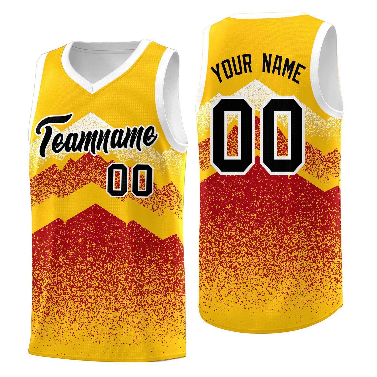 Personalized Youth Basketball Jerseys   Gold Red Gradient Mountain Design Uniforms