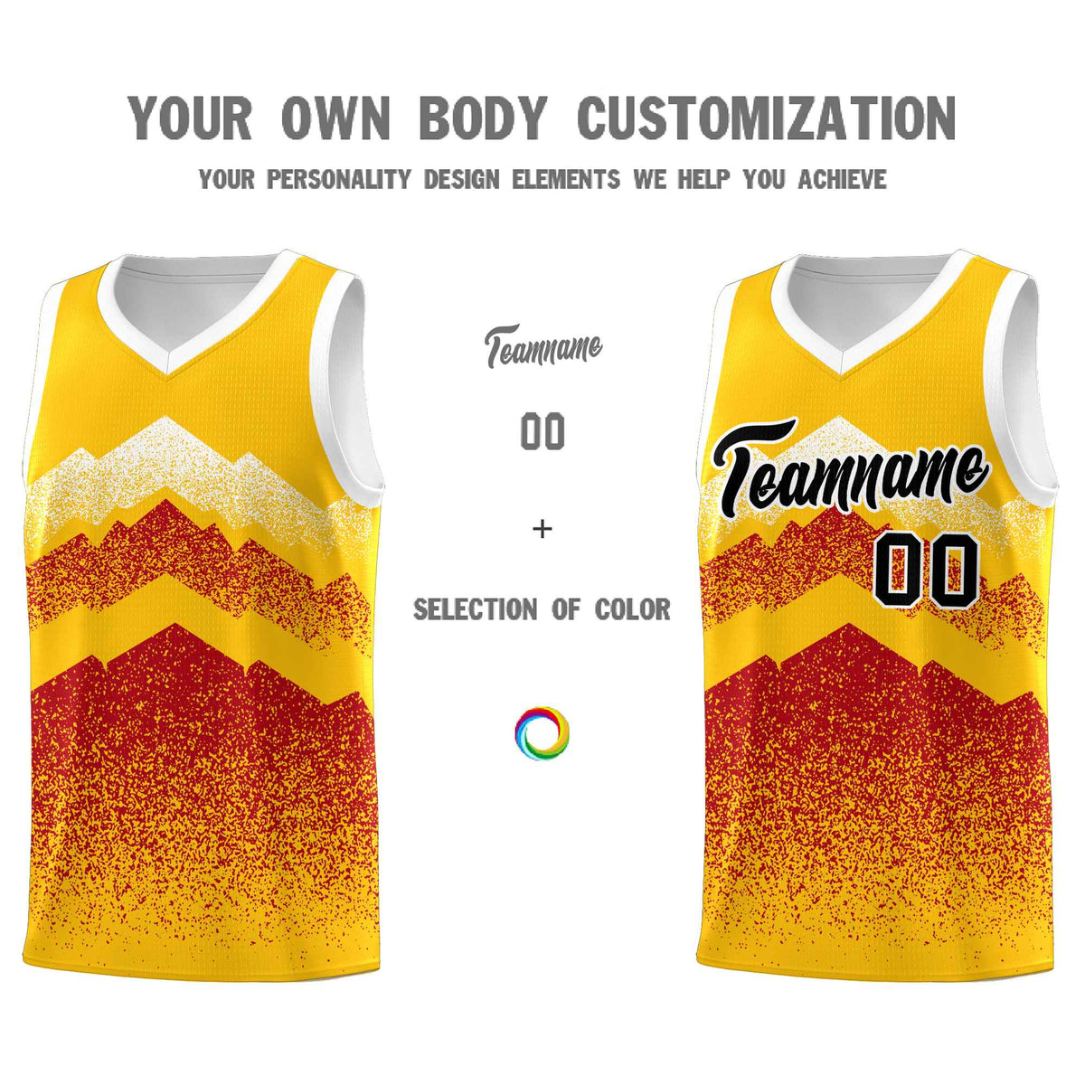 Personalized Youth Basketball Jerseys   Gold Red Gradient Mountain Design Uniforms