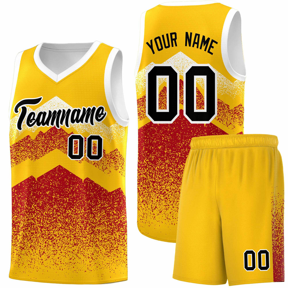 Personalized Youth Basketball Jerseys   Gold Red Gradient Mountain Design Uniforms