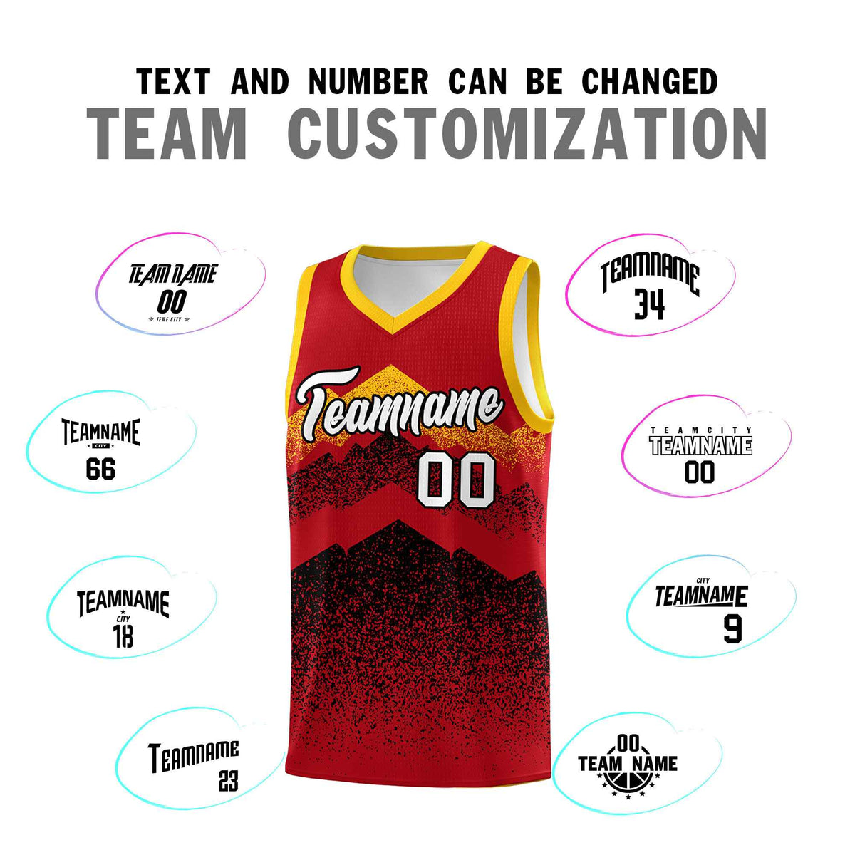 Custom Youth Basketball Jerseys Red Black Gradient Mountain Design Uniforms