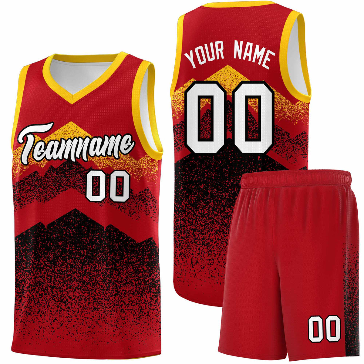 Custom Youth Basketball Jerseys Red Black Gradient Mountain Design Uniforms
