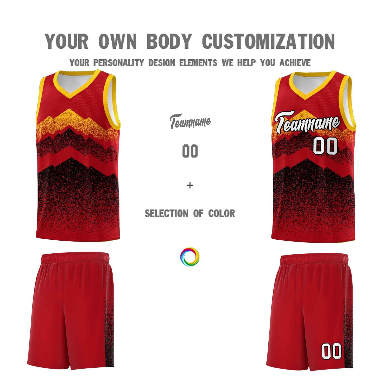 Custom Youth Basketball Jerseys Red Black Gradient Mountain Design Uniforms