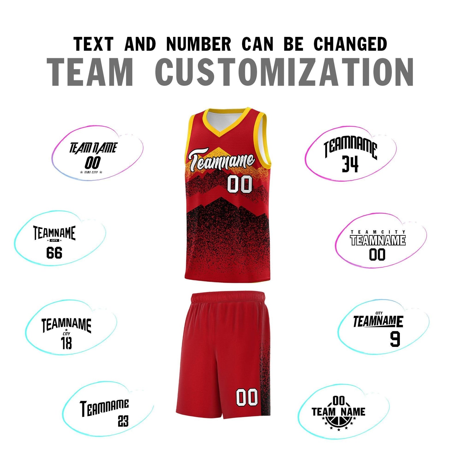 Custom Youth Basketball Jerseys Red Black Gradient Mountain Design Uniforms