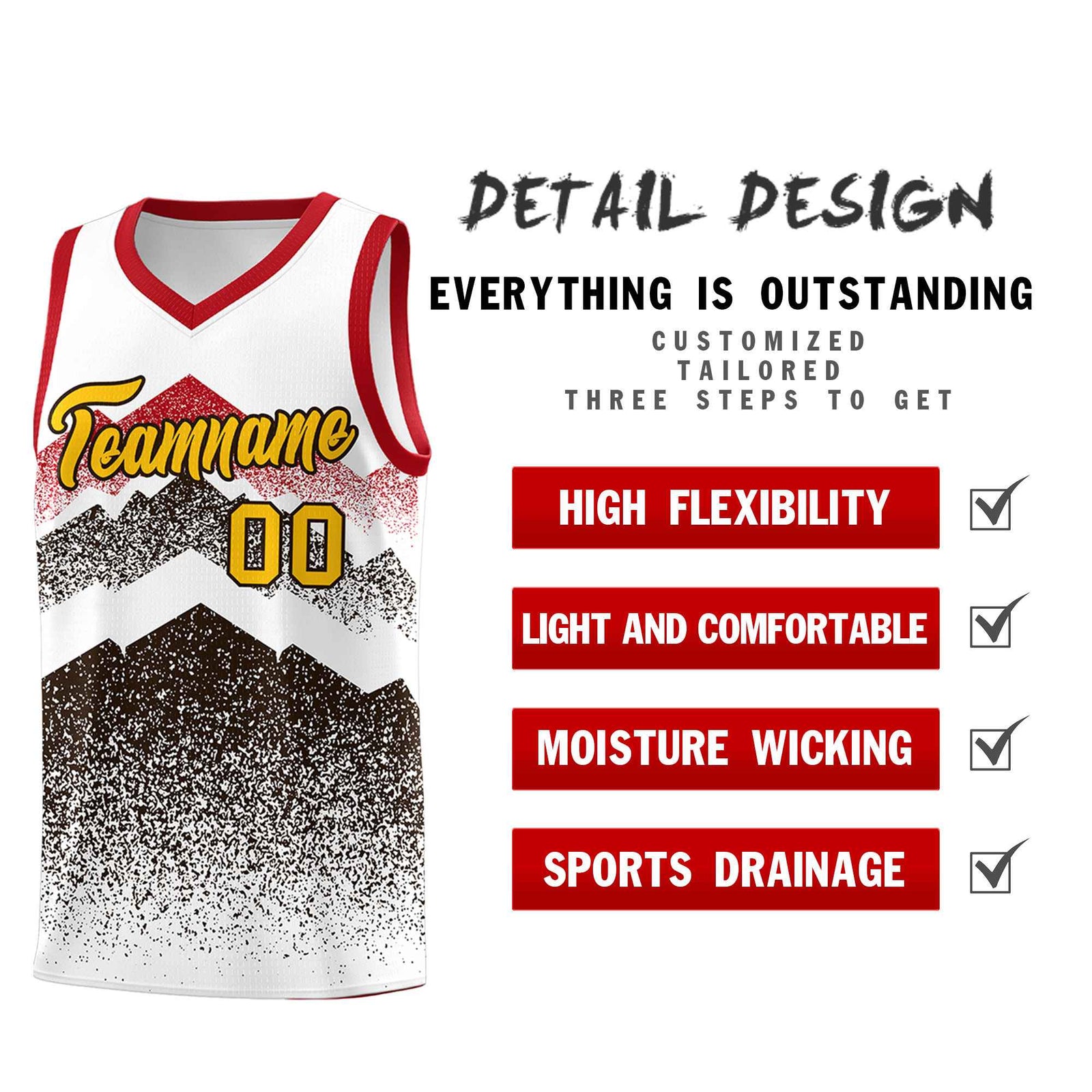 Custom Youth Basketball Jerseys White Brown Gradient Mountain Design Uniforms