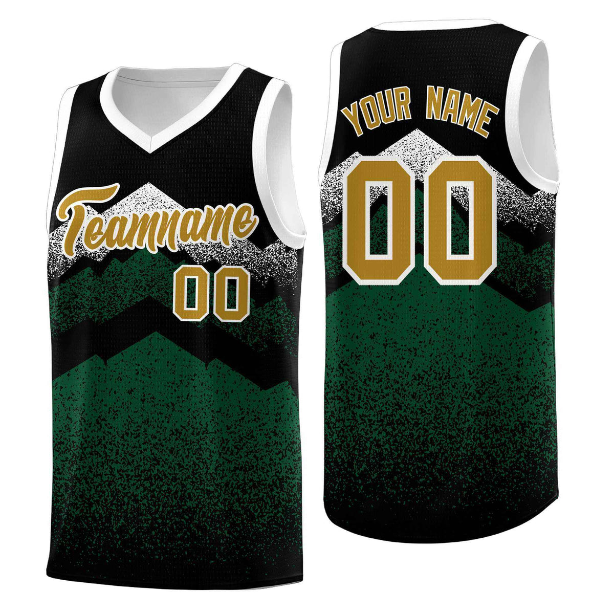 Personalized Youth Basketball Jerseys   Black Green Gradient Mountain Design Uniforms
