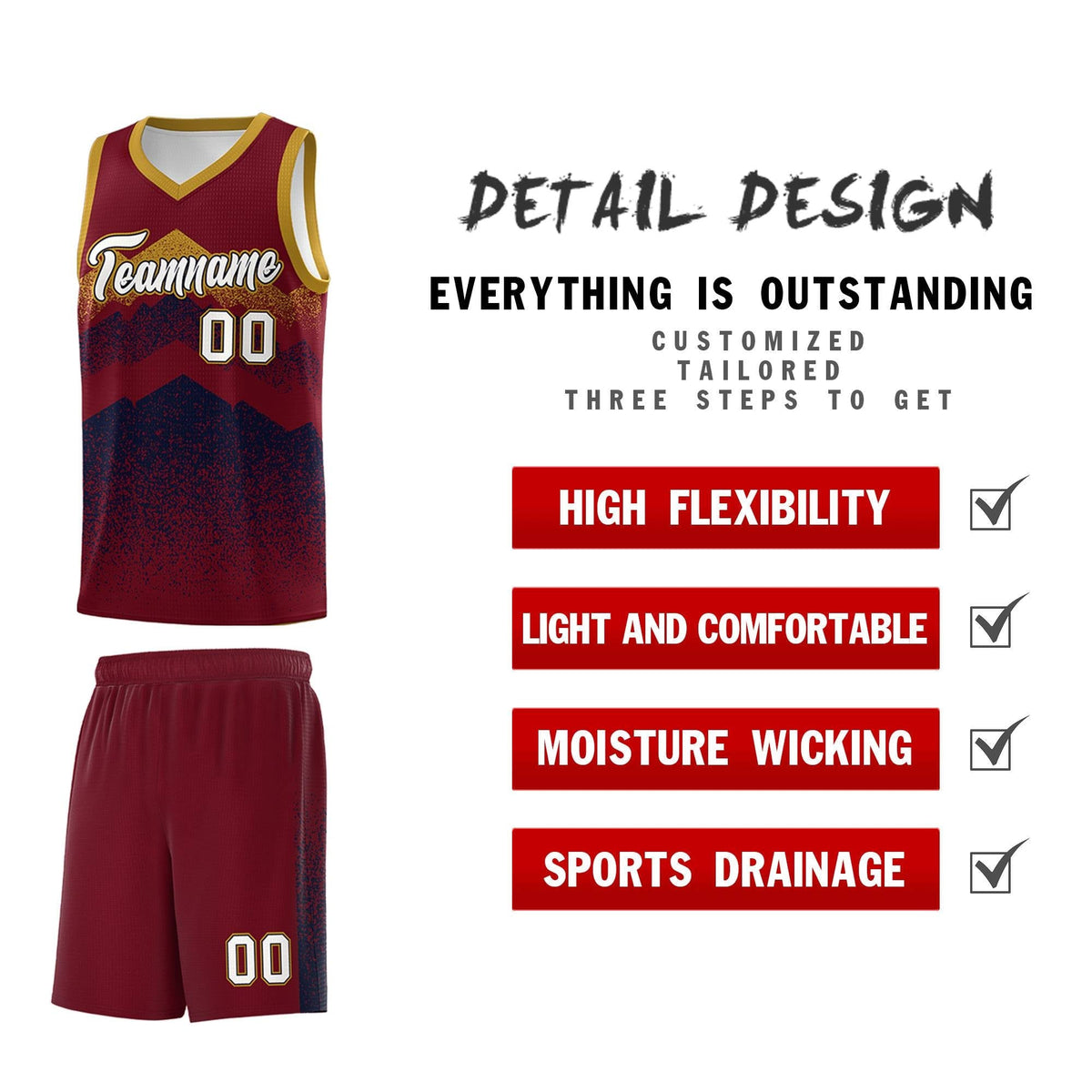 Custom Youth Basketball Jerseys Crimson Navy Gradient Mountain Design Uniforms