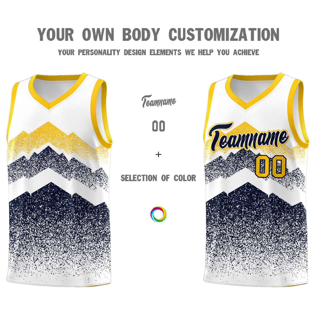 Custom Youth Basketball Jerseys White Navy Gradient Mountain Design Uniforms