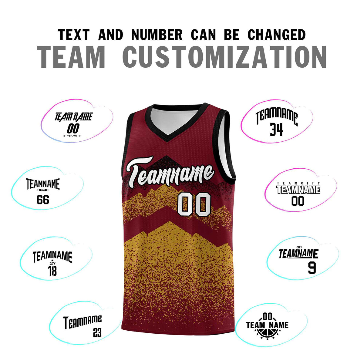 Personalized Youth Basketball Jerseys   Crimson Old Gold Gradient Mountain Design Uniforms