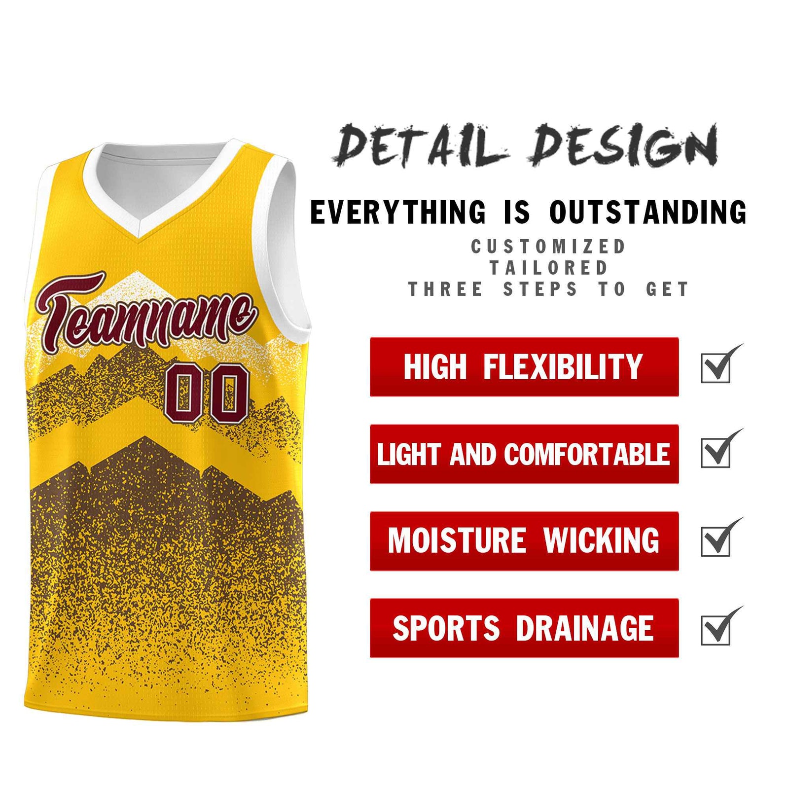 Custom Youth Basketball Jerseys Gold Coffee Gradient Mountain Design Uniforms
