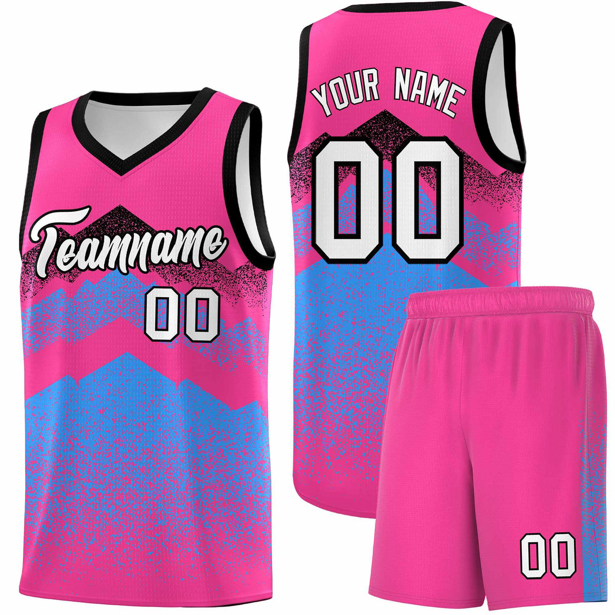 Personalized Youth Basketball Jerseys   Pink Powder Blue Gradient Mountain Design Uniforms