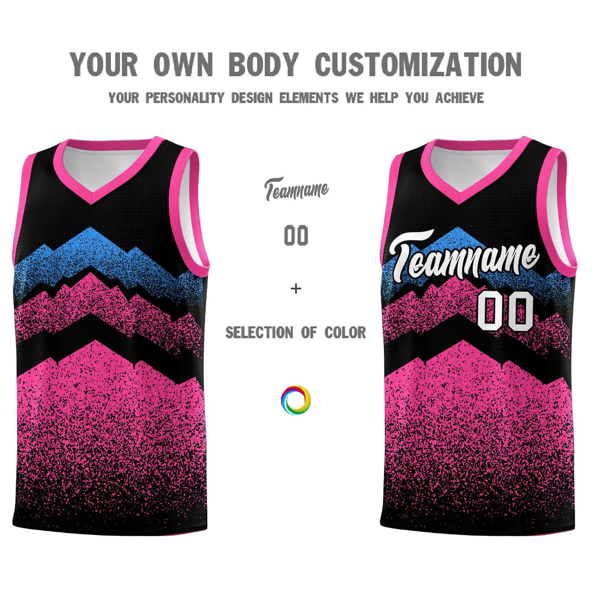 Personalized Youth Basketball Jerseys   Black Pink Gradient Mountain Design Uniforms