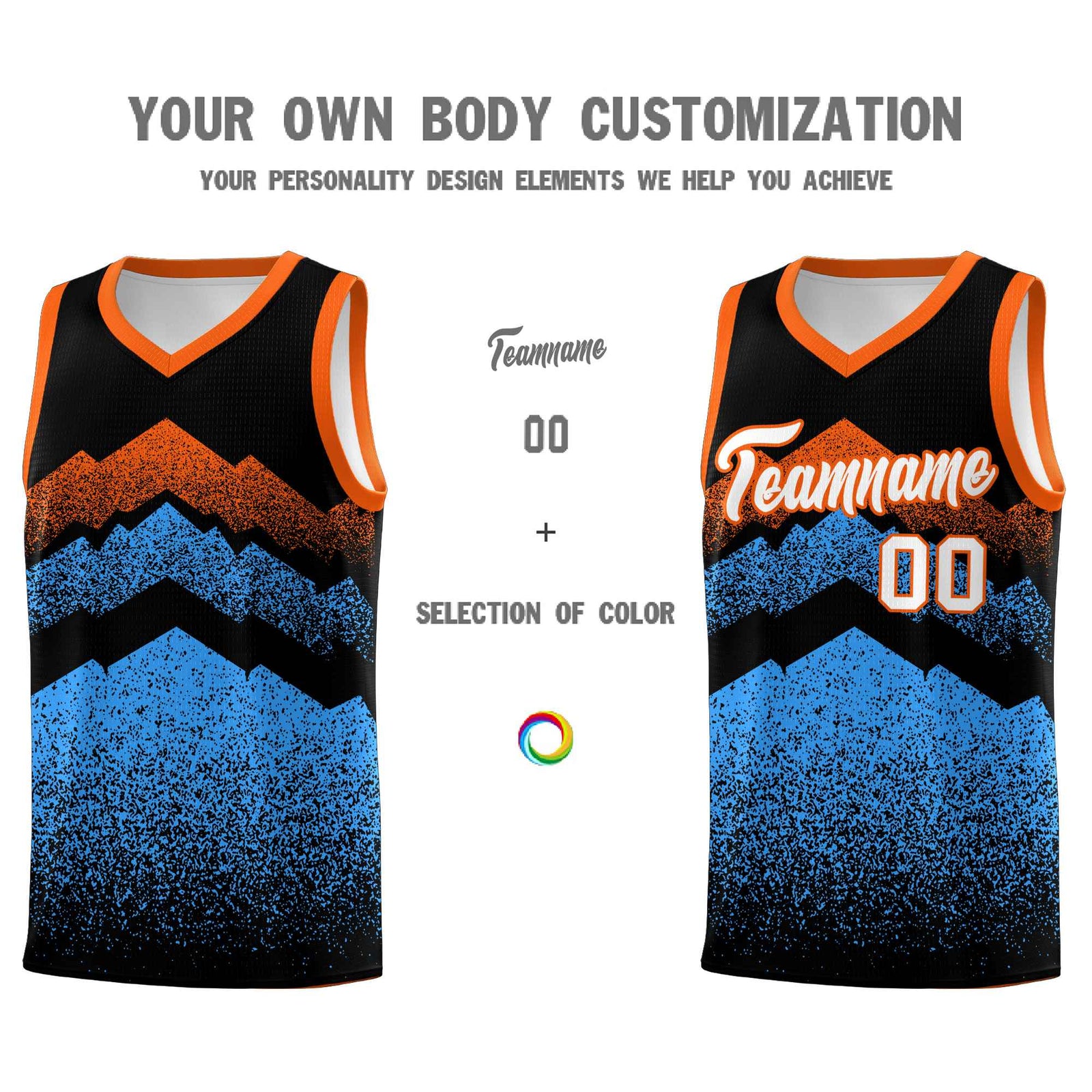 Personalized Youth Basketball Jerseys   Black Powder Blue Gradient Mountain Design Uniforms