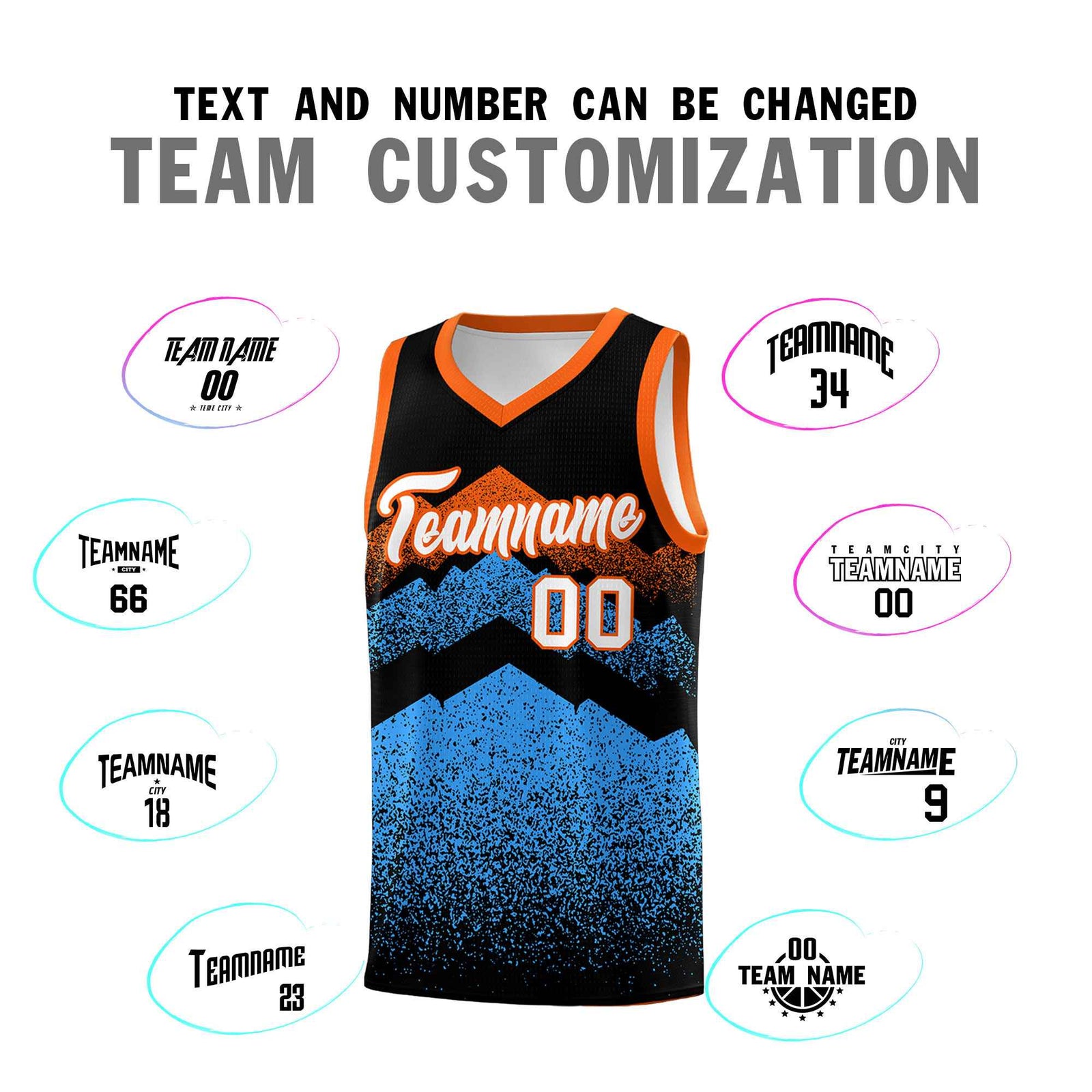 Personalized Youth Basketball Jerseys   Black Powder Blue Gradient Mountain Design Uniforms