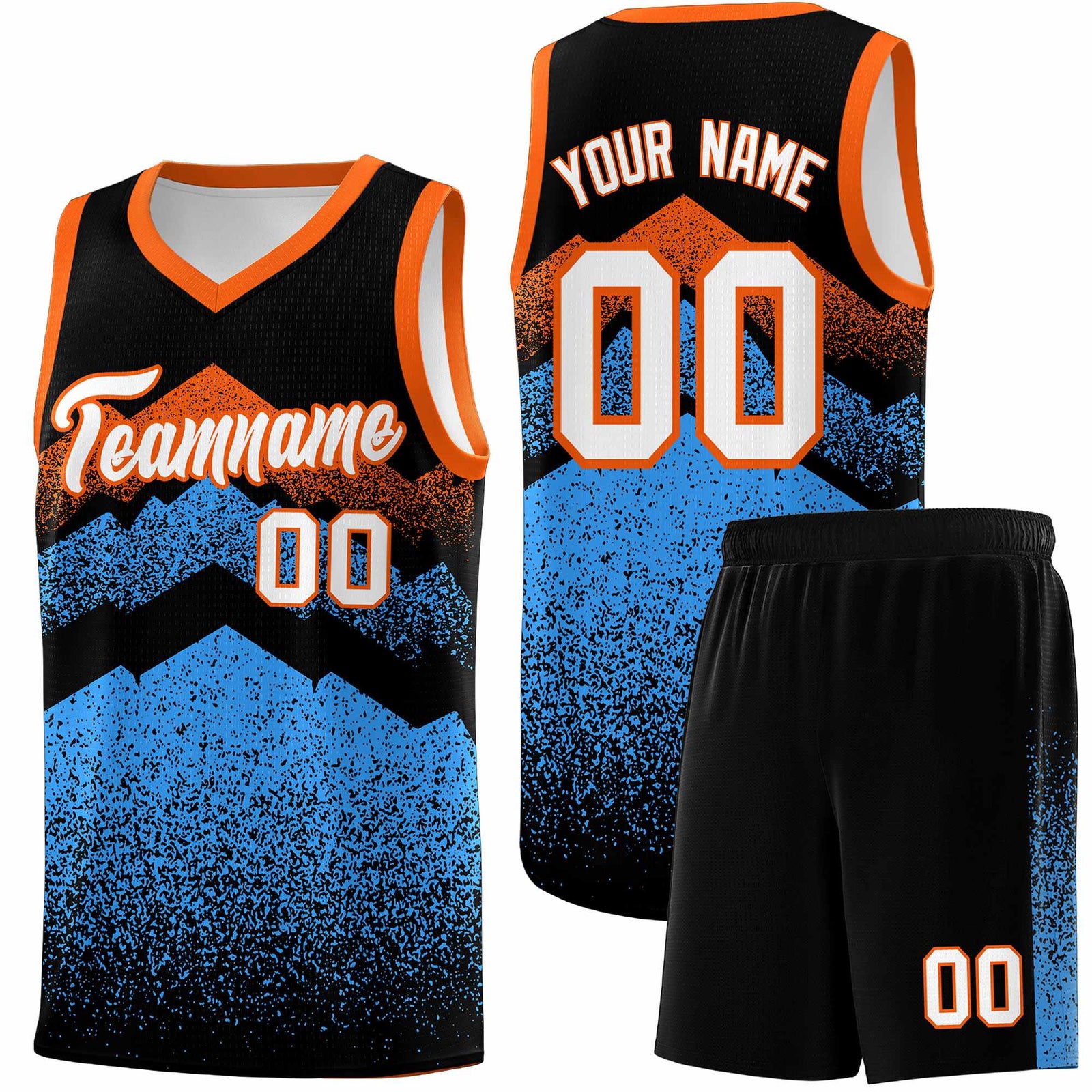 Personalized Youth Basketball Jerseys   Black Powder Blue Gradient Mountain Design Uniforms