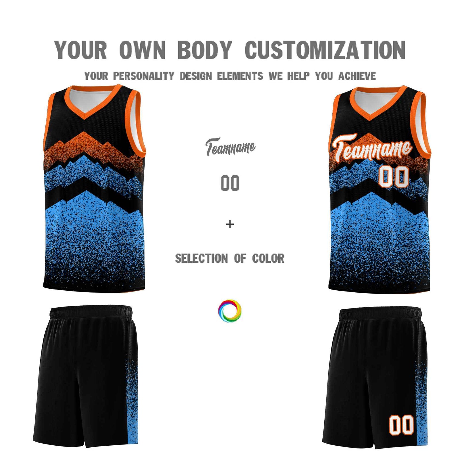 Personalized Youth Basketball Jerseys   Black Powder Blue Gradient Mountain Design Uniforms