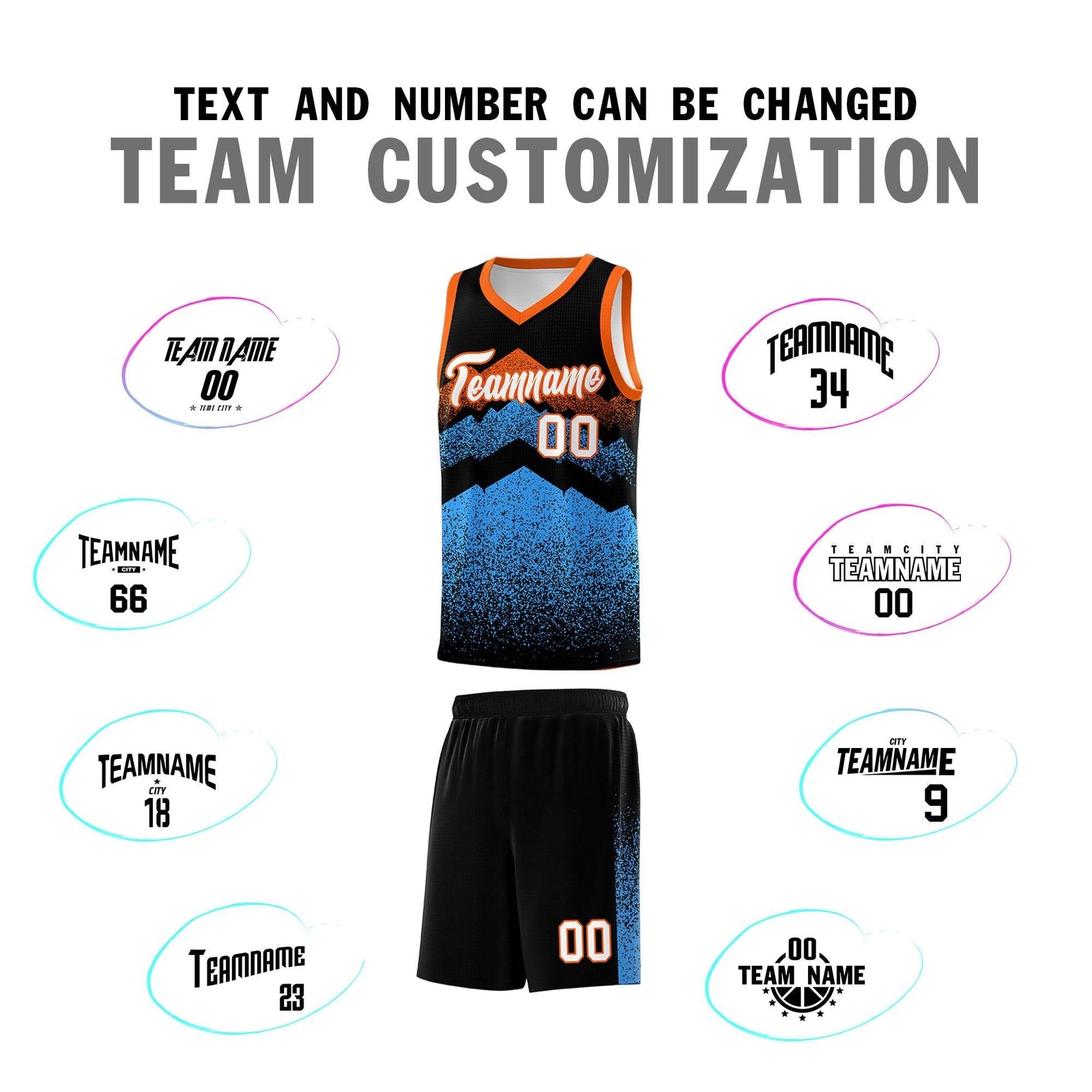 Personalized Youth Basketball Jerseys   Black Powder Blue Gradient Mountain Design Uniforms