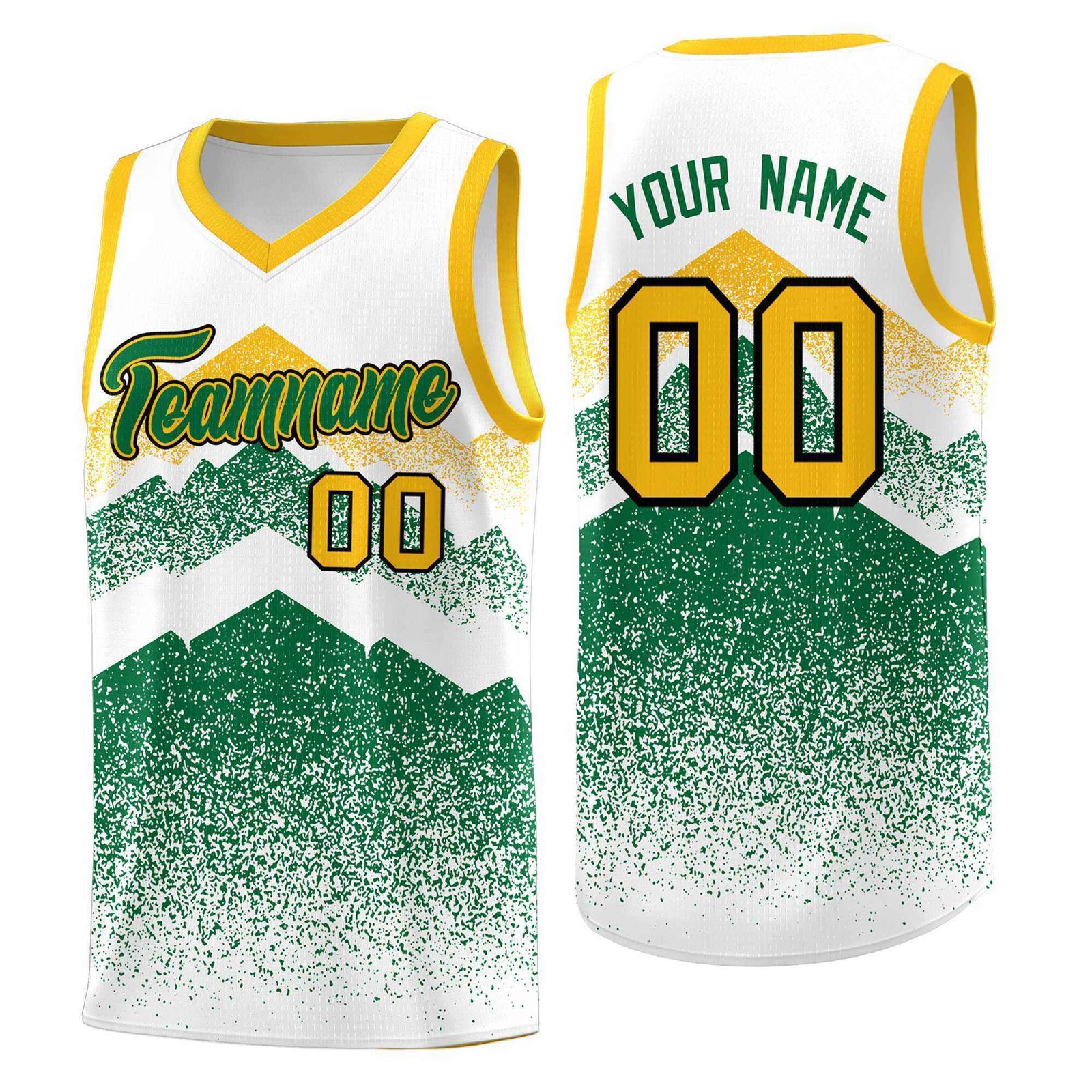 Personalized Youth Basketball Jerseys   White Kelly Green Gradient Mountain Design Uniforms