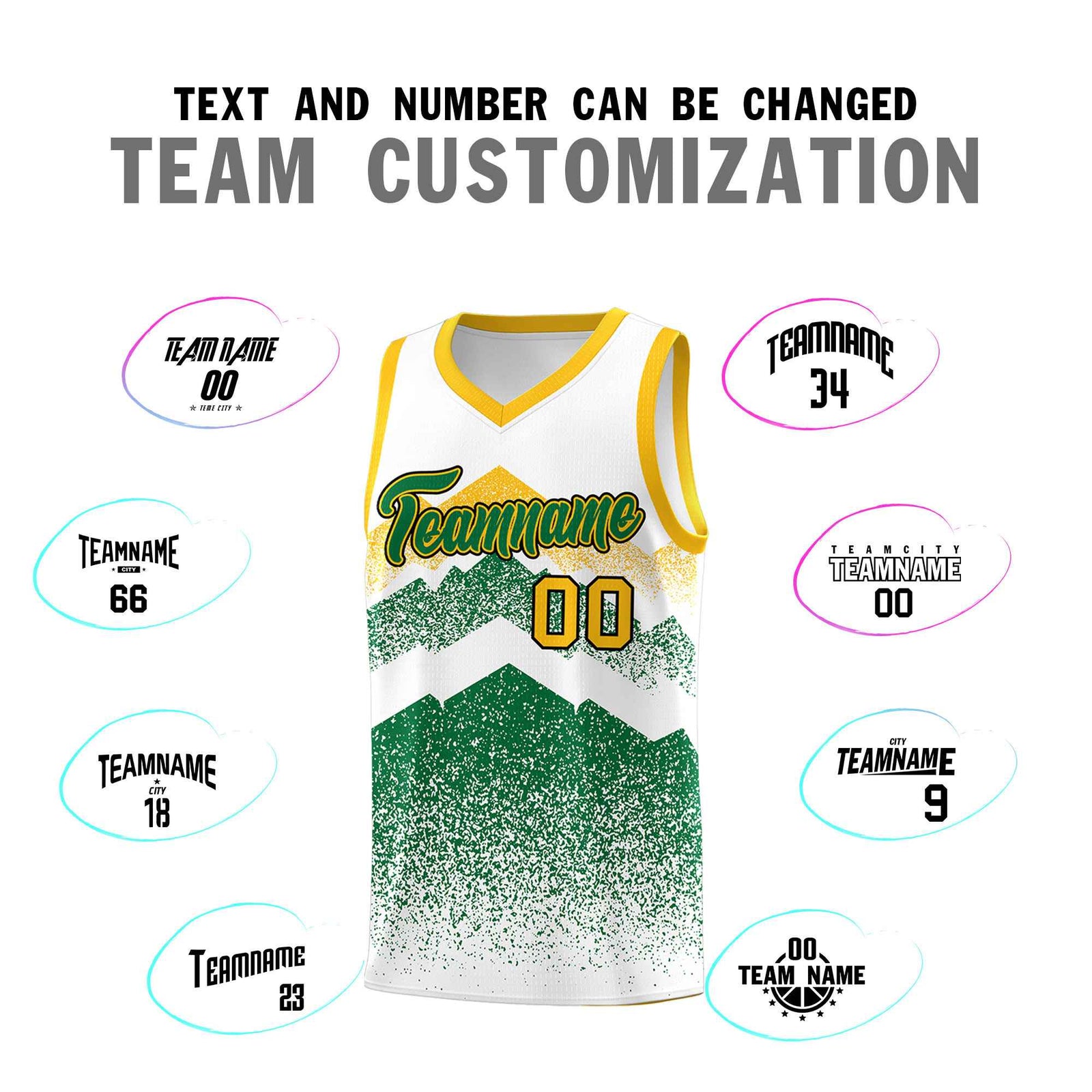 Personalized Youth Basketball Jerseys   White Kelly Green Gradient Mountain Design Uniforms