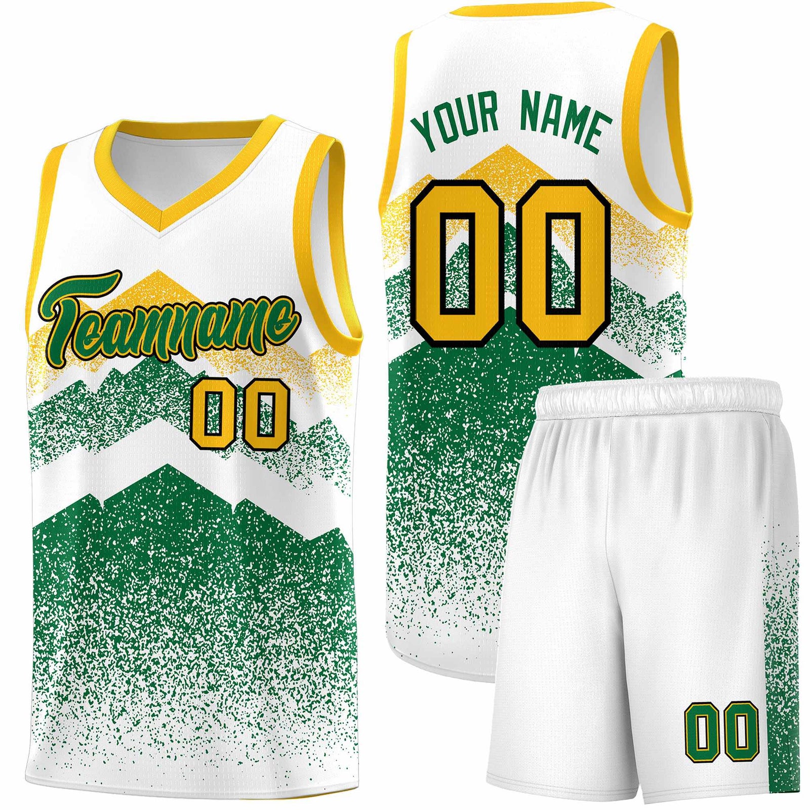 Personalized Youth Basketball Jerseys   White Kelly Green Gradient Mountain Design Uniforms
