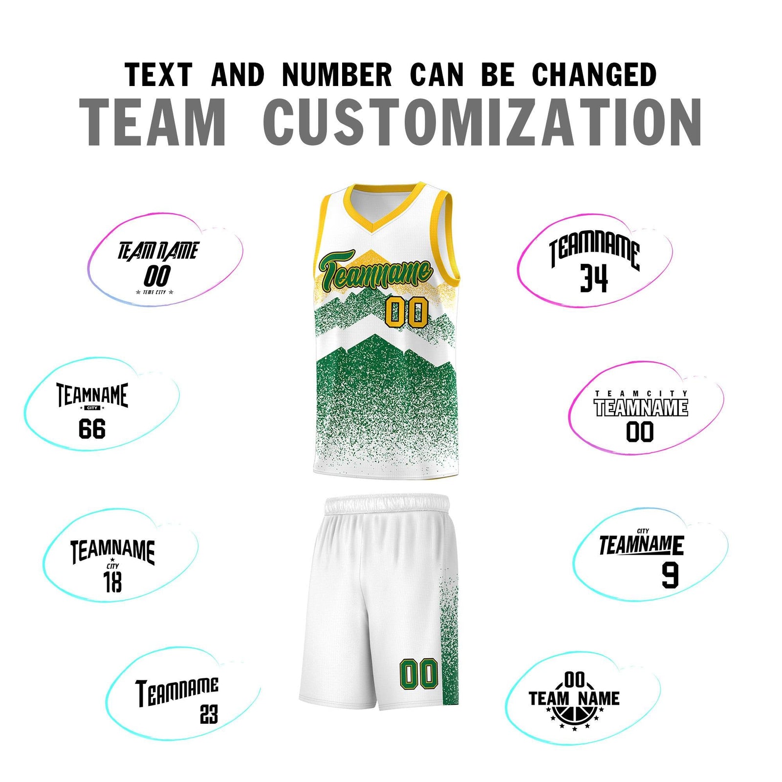 Personalized Youth Basketball Jerseys   White Kelly Green Gradient Mountain Design Uniforms
