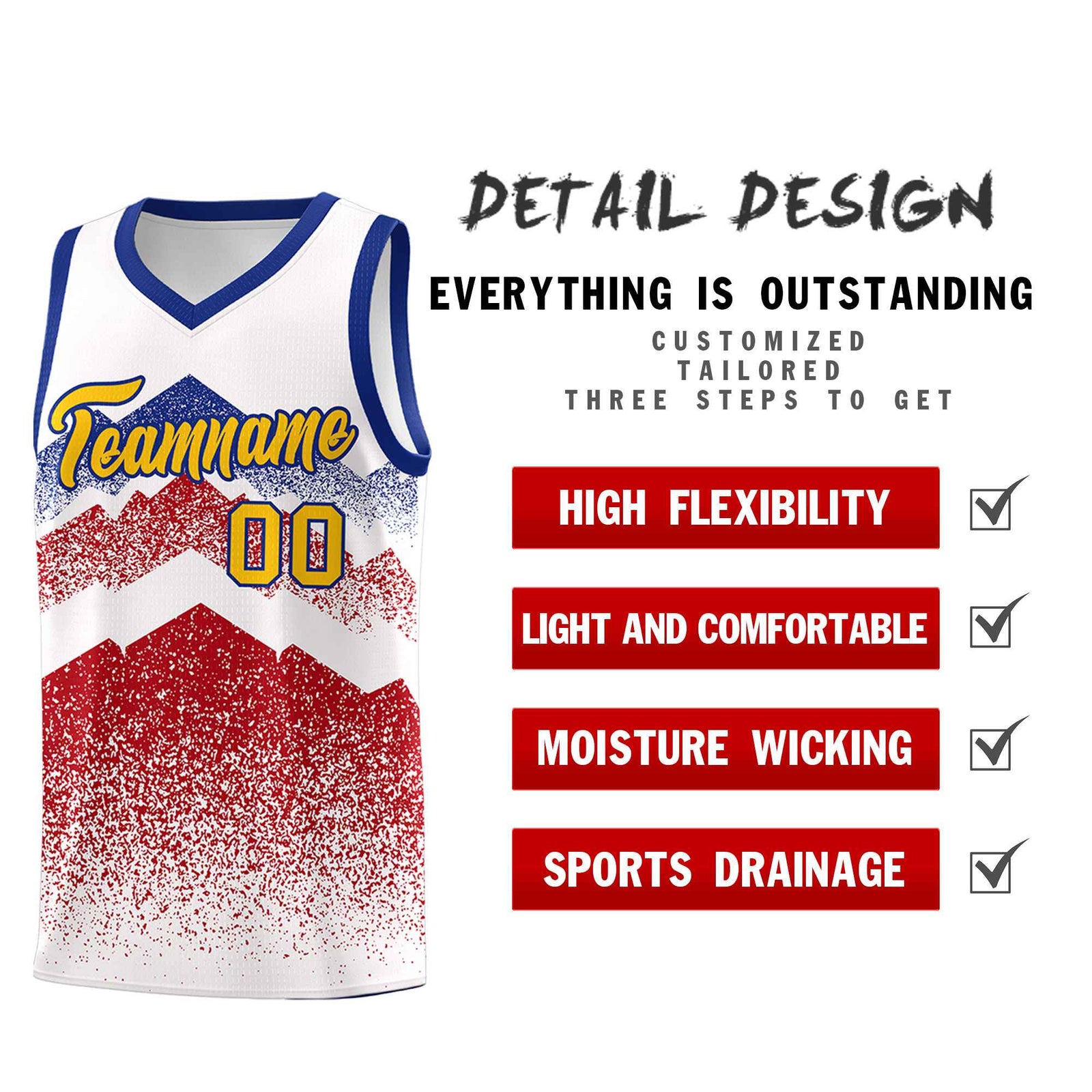 Custom Youth Basketball Jerseys White Red Gradient Mountain Design Uniforms