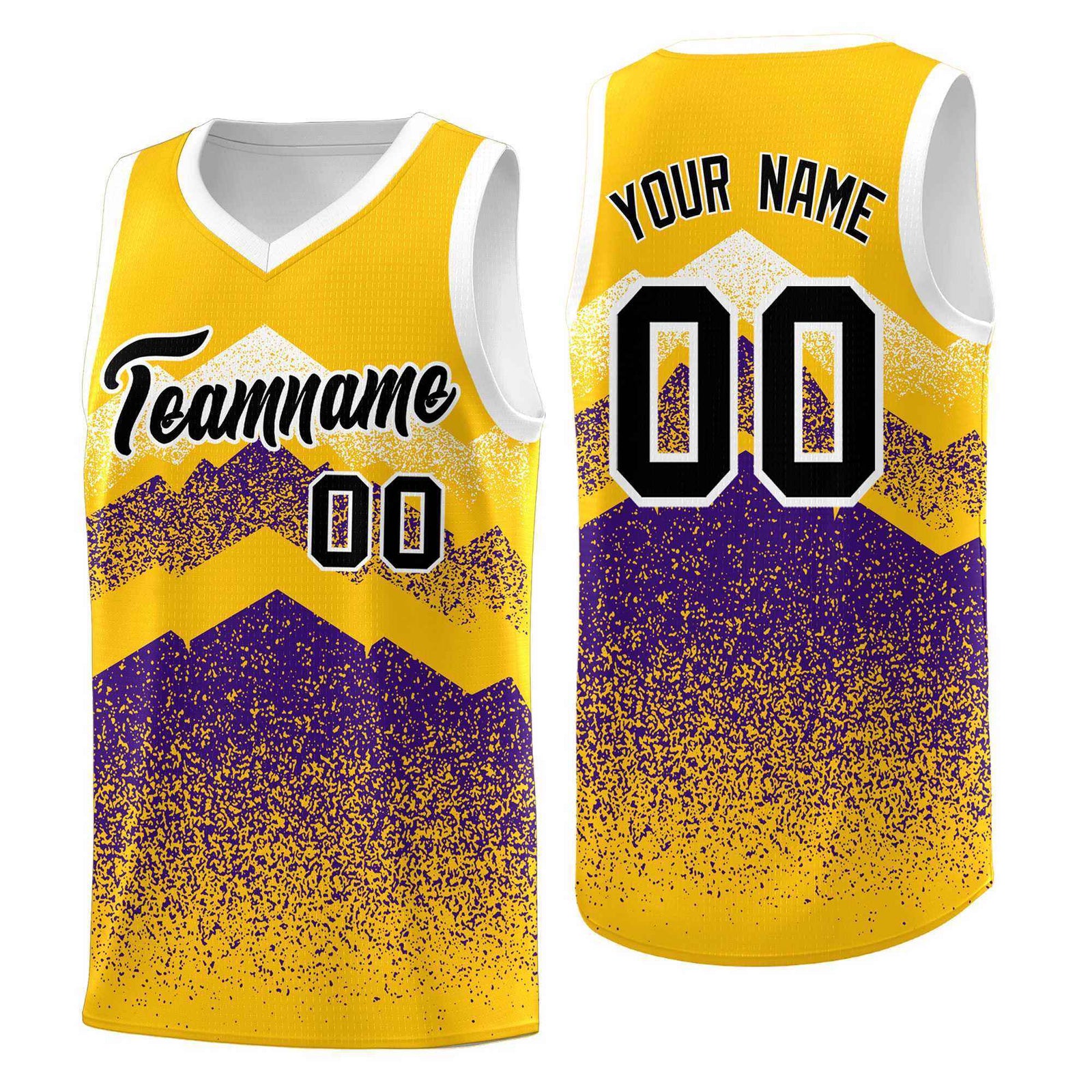 Custom Youth Basketball Jerseys Gold Purple Gradient Mountain Design Uniforms