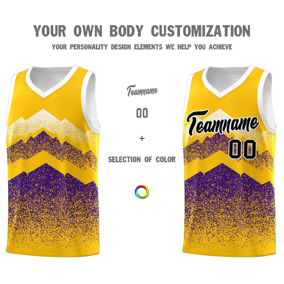 Custom Youth Basketball Jerseys Gold Purple Gradient Mountain Design Uniforms