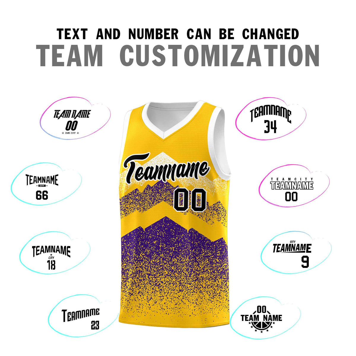 Custom Youth Basketball Jerseys Gold Purple Gradient Mountain Design Uniforms