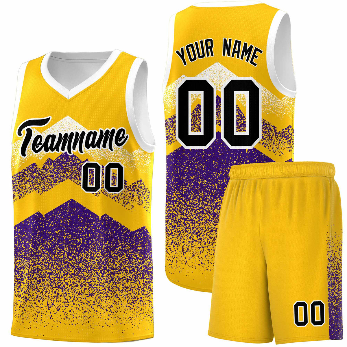 Custom Youth Basketball Jerseys Gold Purple Gradient Mountain Design Uniforms