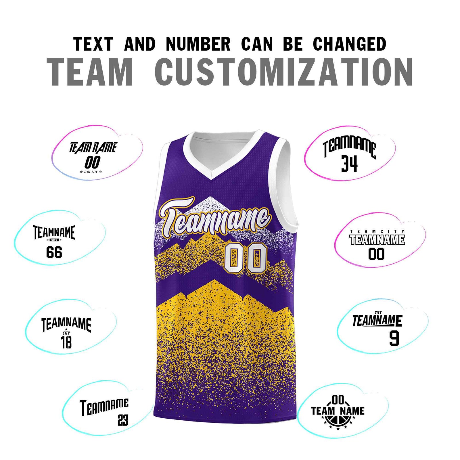 Personalized Youth Basketball Jerseys   Purple Gold Gradient Mountain Design Uniforms