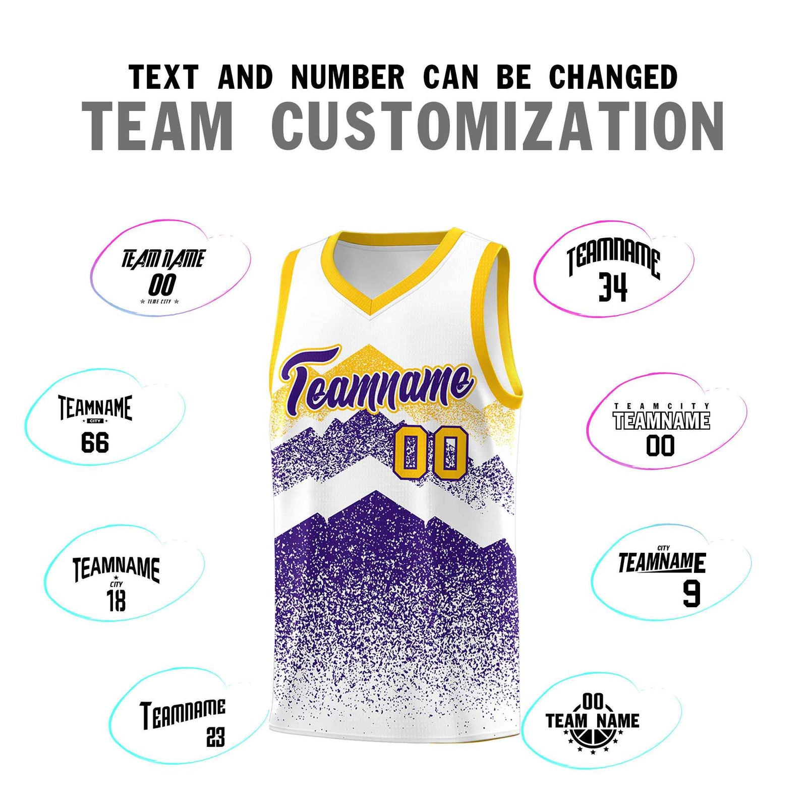 Custom Youth Basketball Jerseys White Purple Gradient Mountain Design Uniforms