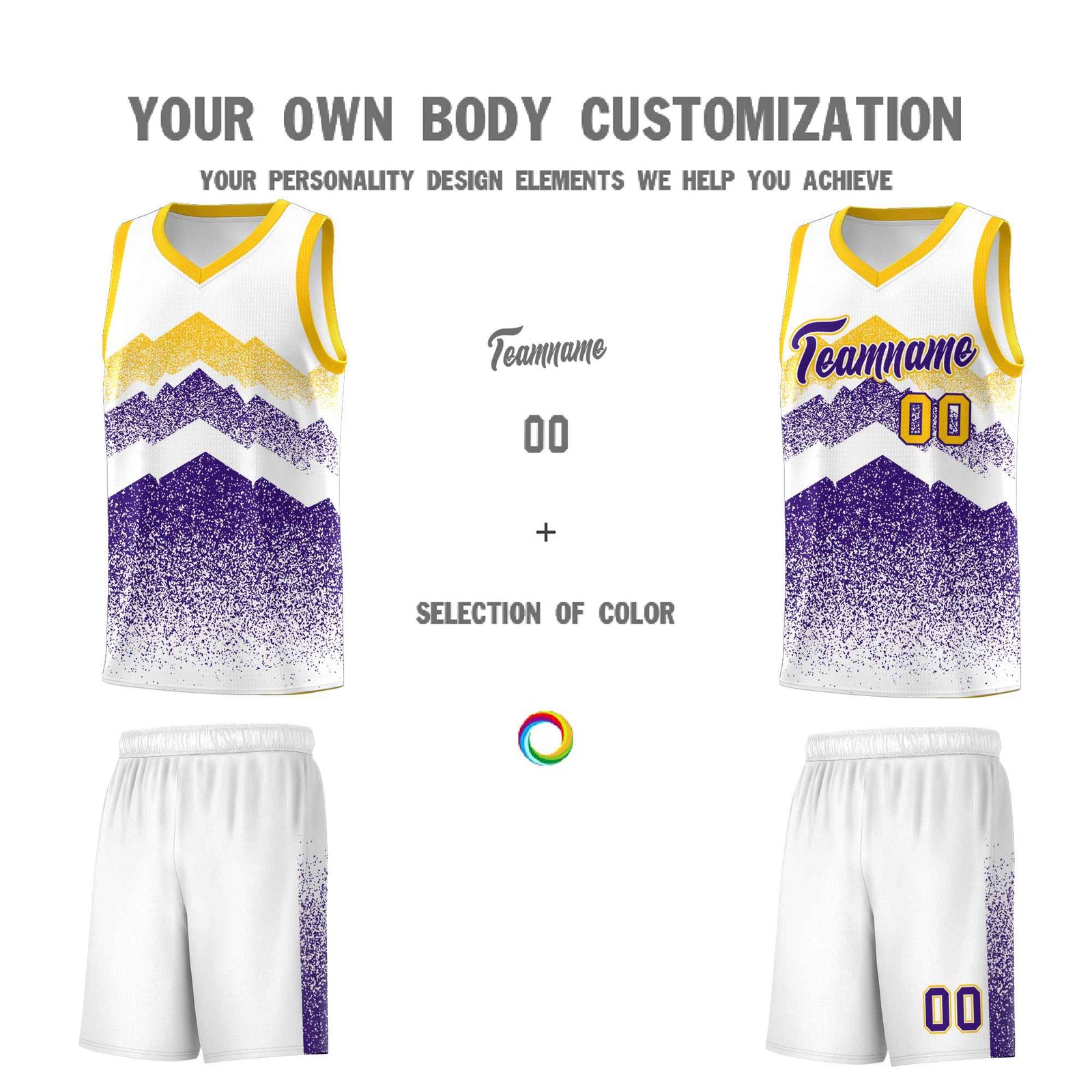 Custom Youth Basketball Jerseys White Purple Gradient Mountain Design Uniforms