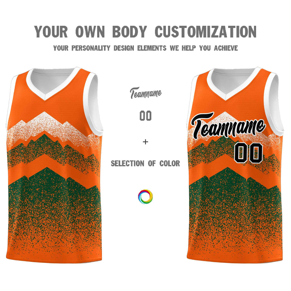 Personalized Youth Basketball Jerseys   Orange Green Gradient Mountain Design Uniforms