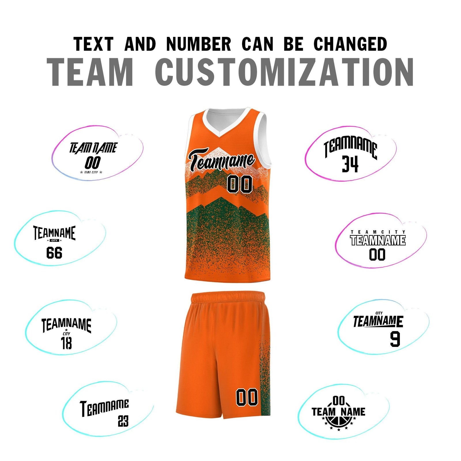 Personalized Youth Basketball Jerseys   Orange Green Gradient Mountain Design Uniforms