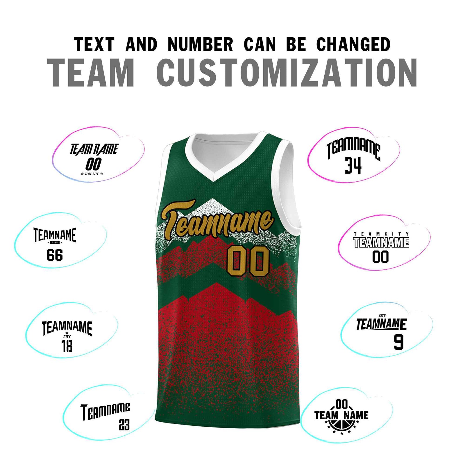 Personalized Youth Basketball Jerseys   Green Red Gradient Mountain Design Uniforms
