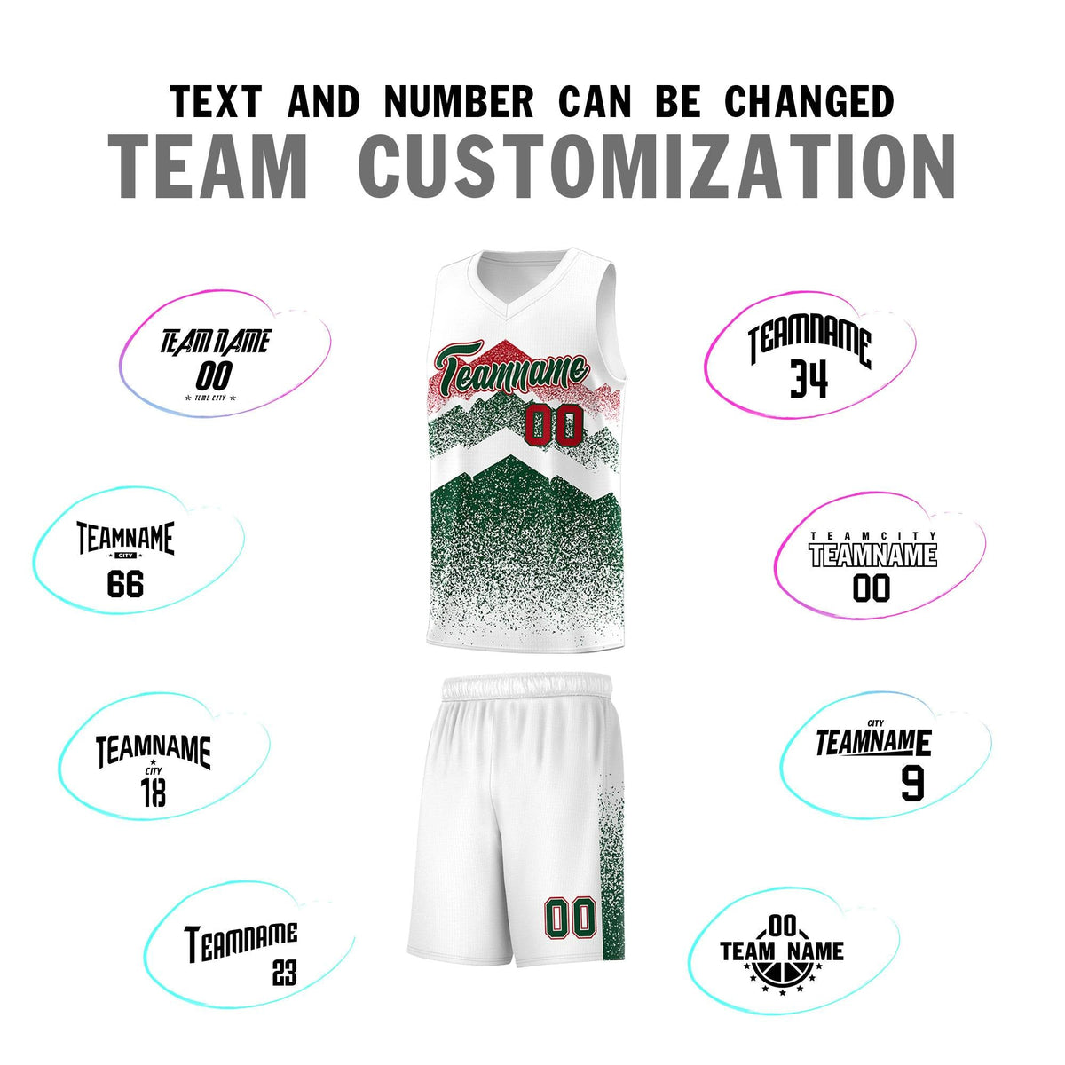 Custom Youth Basketball Jerseys White Green Gradient Mountain Design Uniforms